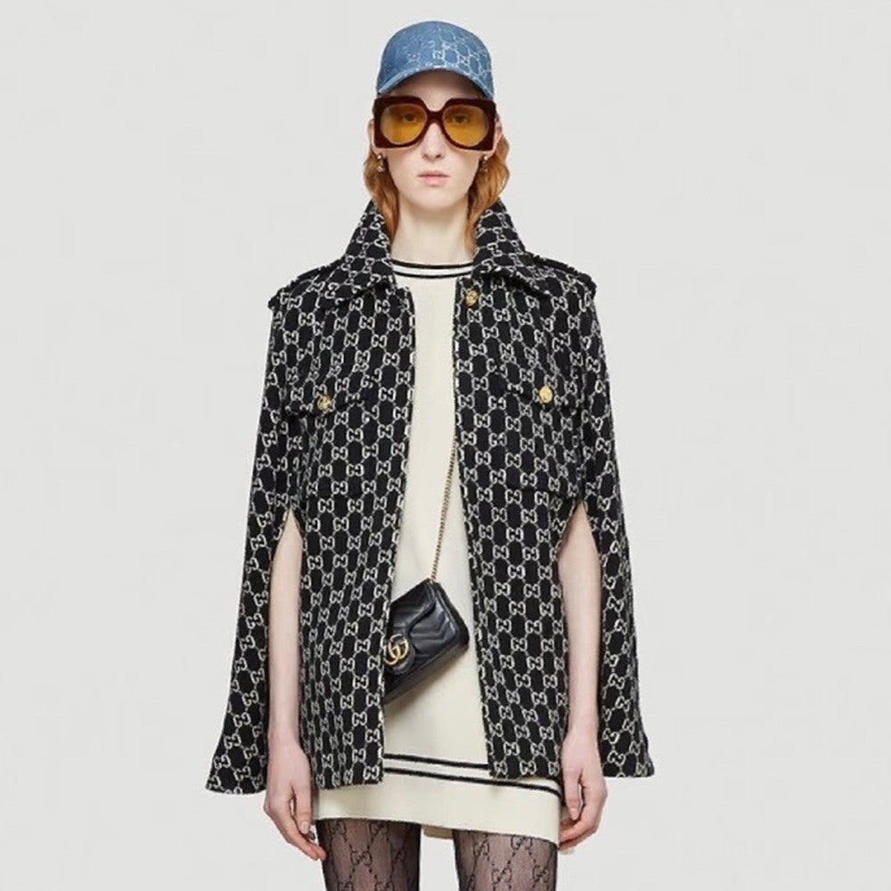 Gucci GG Letter Jacquard Lapel Casual Cape Cape#337159