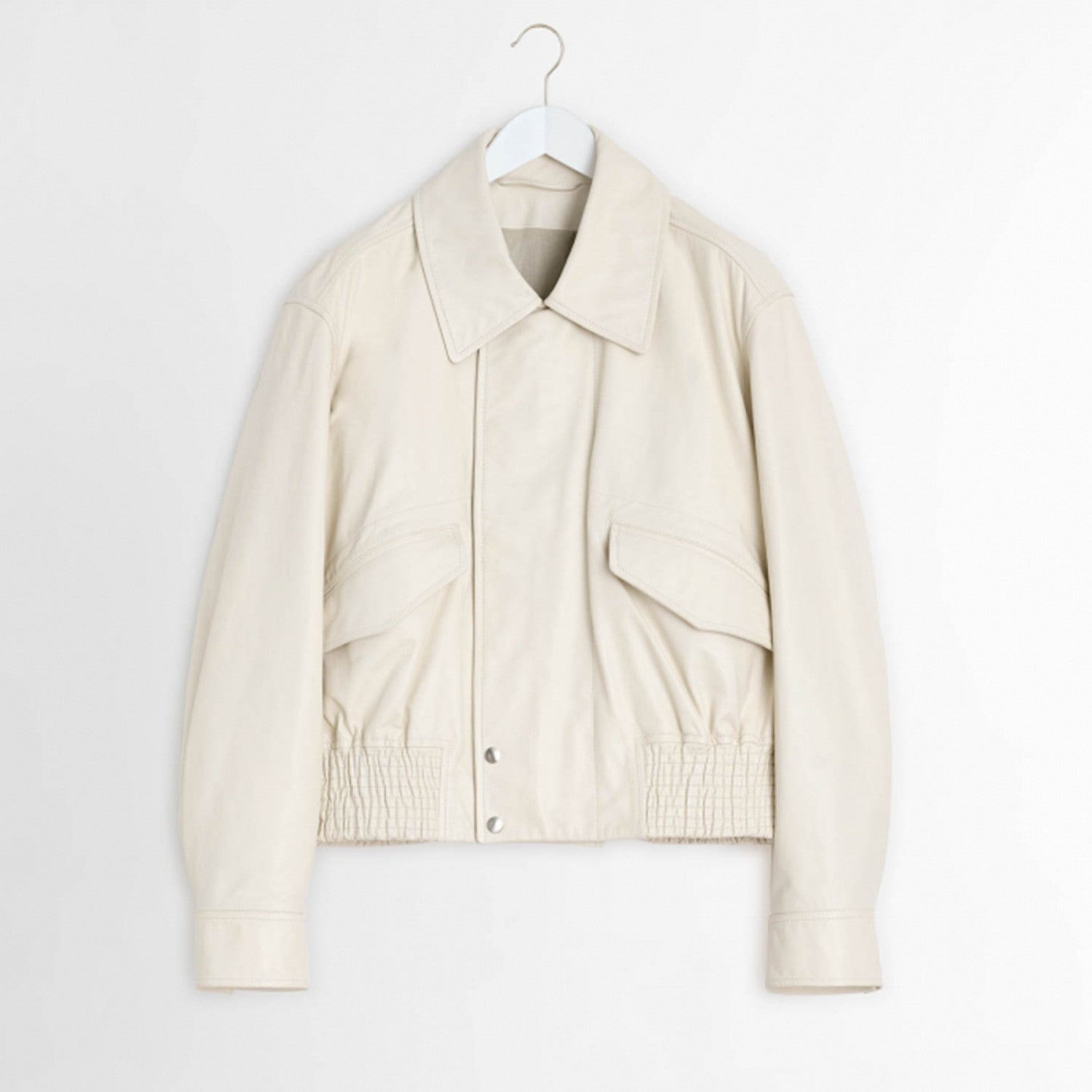 Lemaire Women's Men's Autumn And Winter Cream White Loose Pilot Leather Jacket Solid Color Fashion Trend Casual Lapel Long Sleeve Zipper Jacket Ngvp #2453
