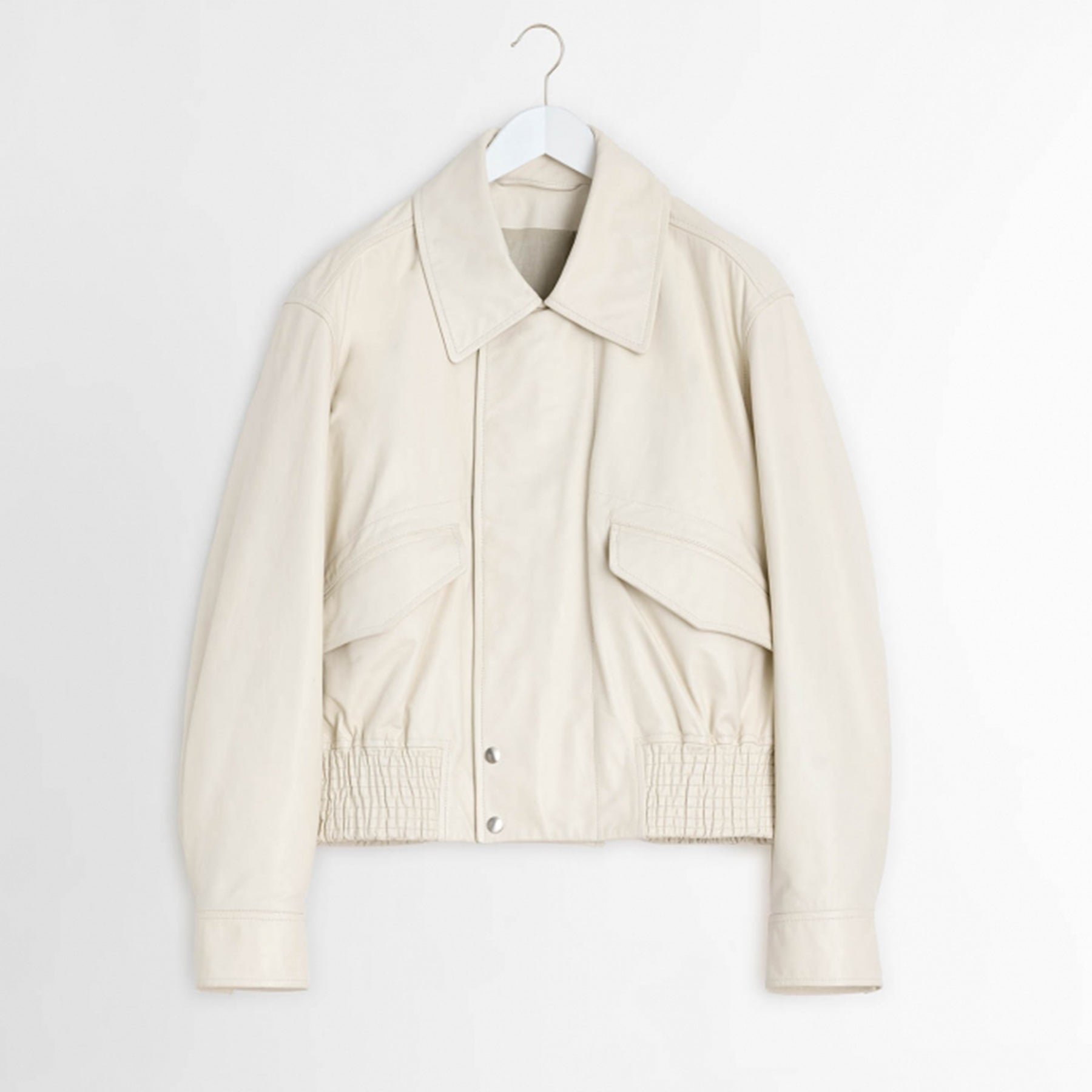 Lemaire Women's Men's Autumn And Winter Cream White Loose Pilot Leather Jacket Solid Color Fashion Trend Casual Lapel Long Sleeve Zipper Jacket Ngvp #2453