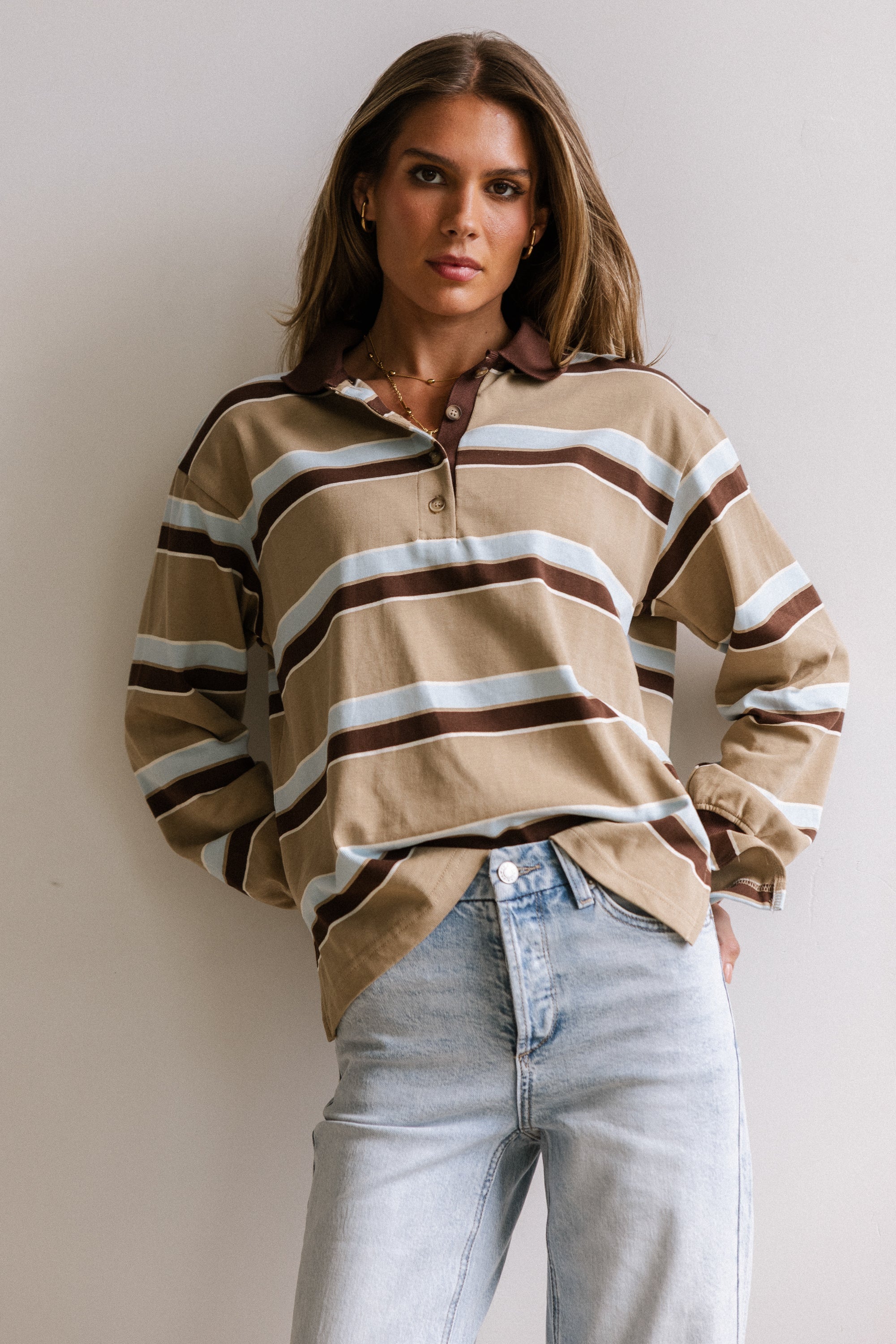 Megan Striped Top in Taupe