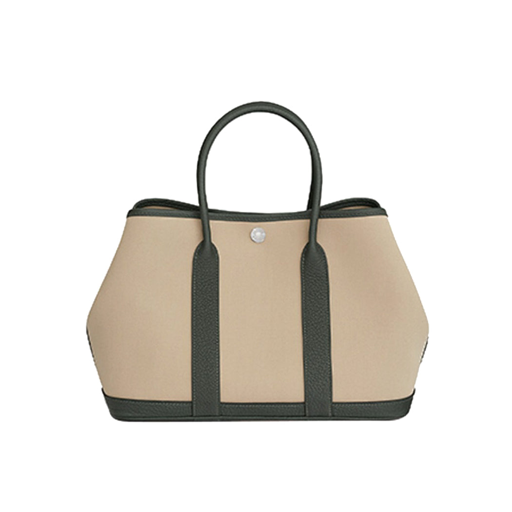 Hermes Garden Party 30 Women's Silver Buckle Colour Blocking Canvas and Calfskin Tote Bag Bags #76891