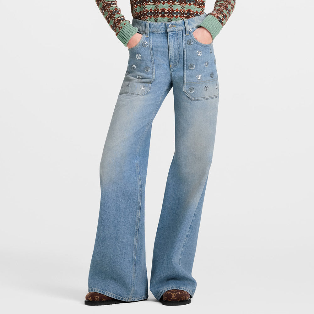 LOUIS VUITTON Signature Sequin Accent Flared Jeans #377460
