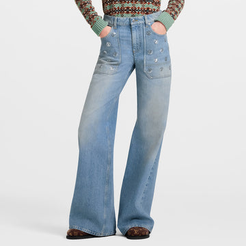 LOUIS VUITTON Signature Sequin Accent Flared Jeans #377460