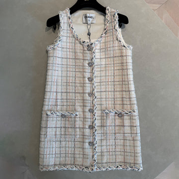 Chanel Women's Summer High-Street Plaid Single-Breasted Multi-Color Halter Sleeveless Dress Dresses Ngvp #2566