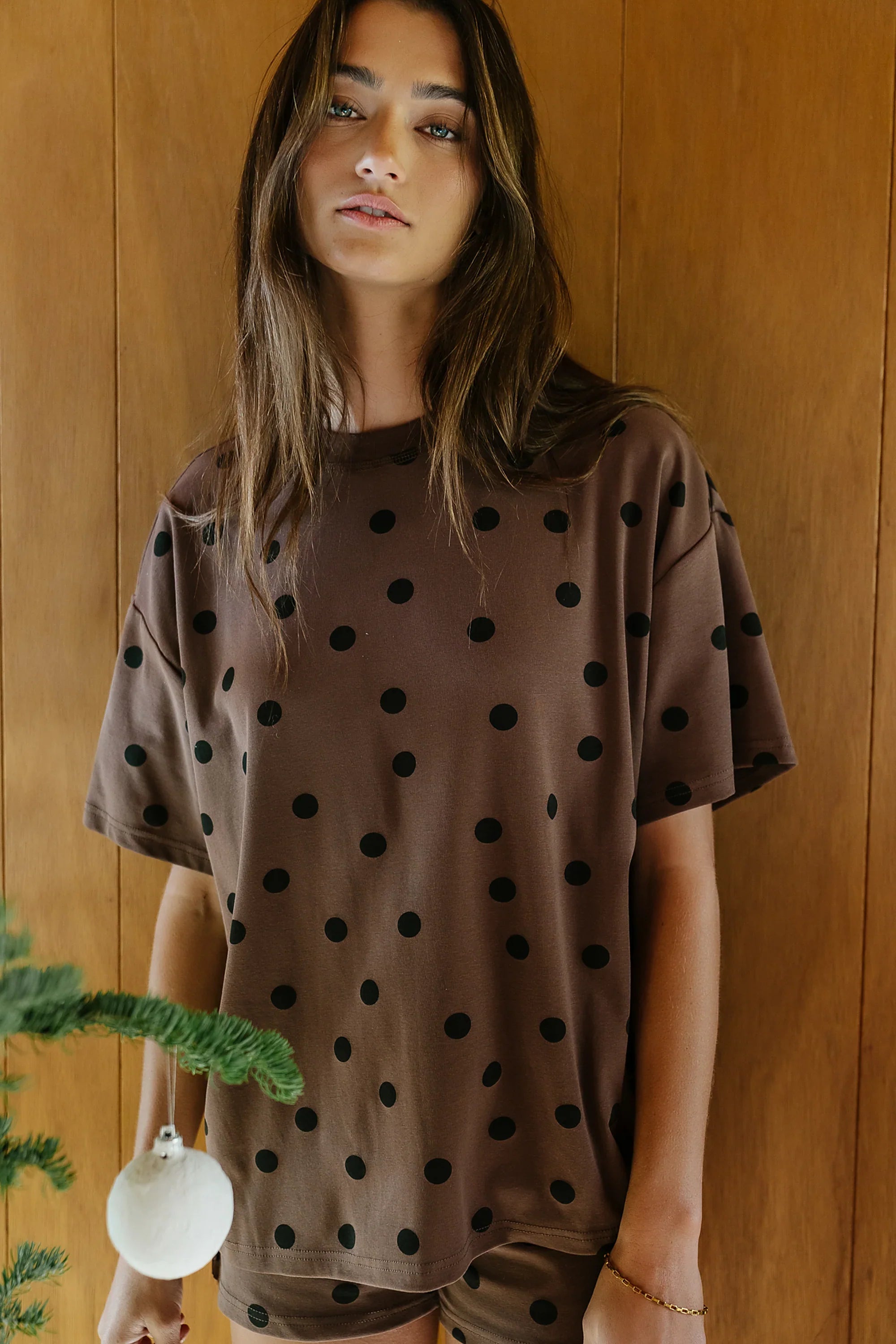 James Polka Dot Tee in Brown