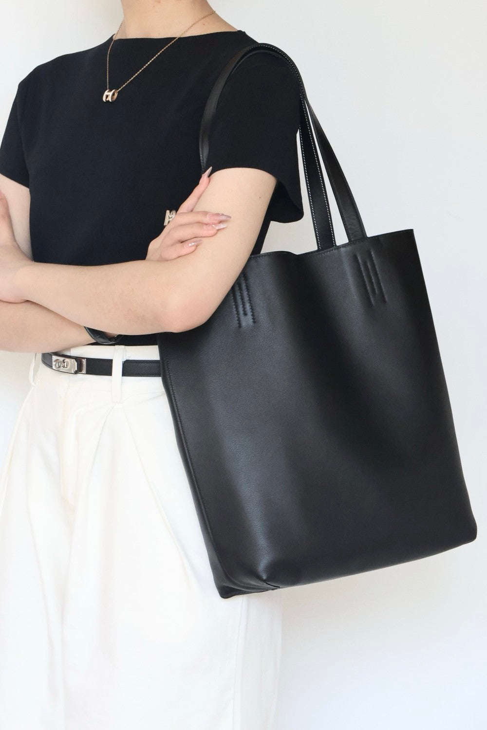 Hermes Women's Double Sensneo Calfskin Shoulder Bag Fashionable Color-Blocked Open Bag Double-Sided Tote Bag With Makeup Bag Bags Ngvp H086707CAAL #2277