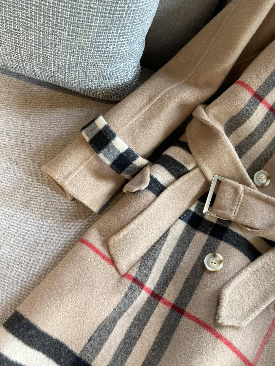 Burberry Women's Autumn/winter Fashion Classic Checkered Collar Cashmere Fabric Belted Lightweight Long Trench Coat Jacket #78414