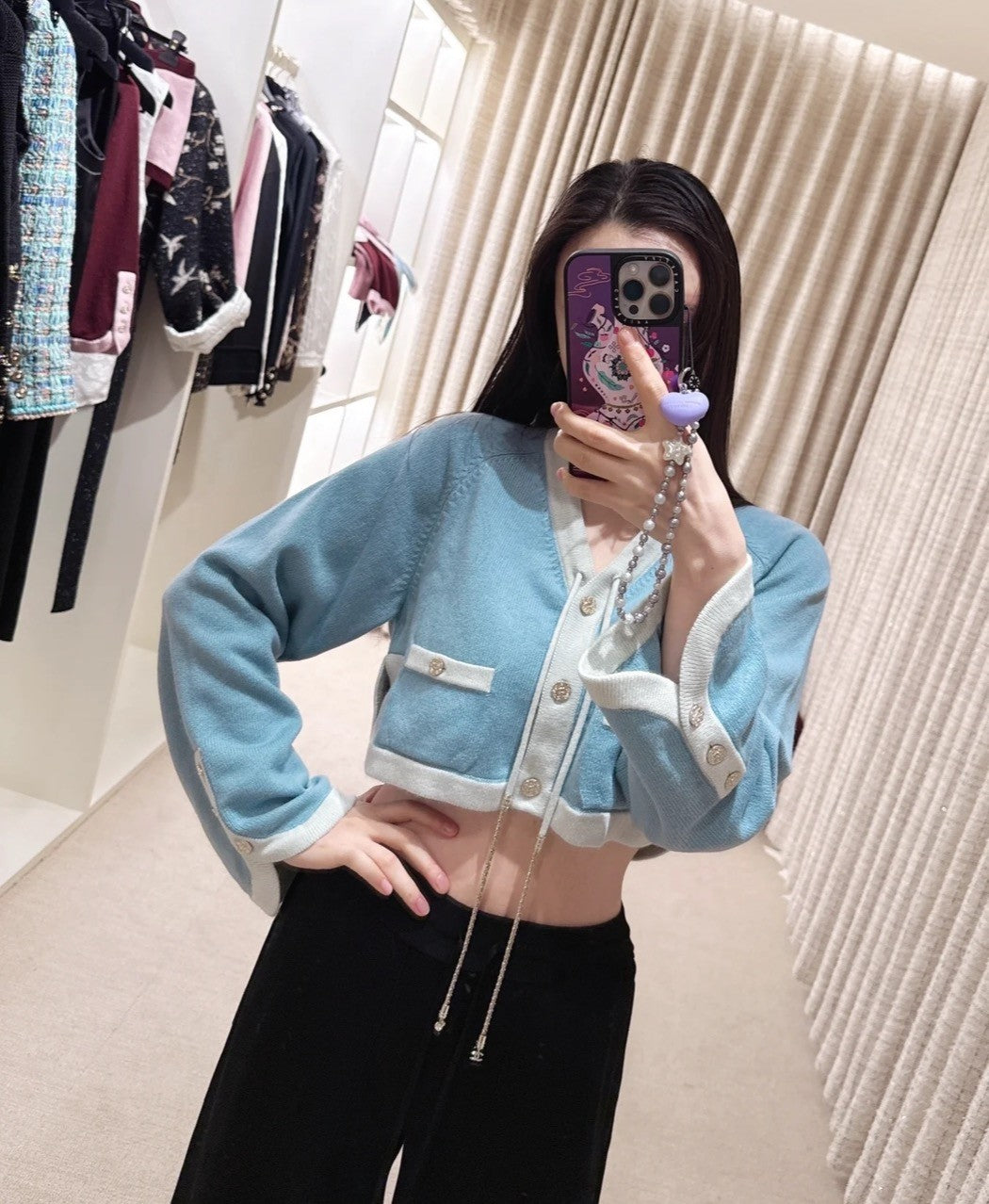 Chanel Women's Spring/Autumn Color-Block Single-Breasted Short-Sleeved Long-Sleeved Cashmere Knitted Cardigan Casual Logo Button Multi-Pocket Half-Skirt Ngvp #2282