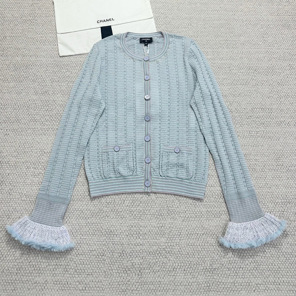 Chanel Cardigan Cashmere Short Skirt Cotton Feathers #333933