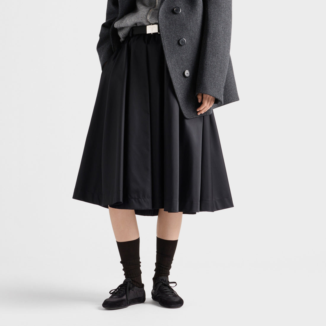 Prada Re-Nylon Women's Spring/Fall Fashion Classic Solid Color Nylon Skirt With 3D Waist Buckle And Full Skirt #79188