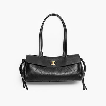 Chanel Small Shopping Bag Grained Calfskin Gold-tone Metal Black #380058
