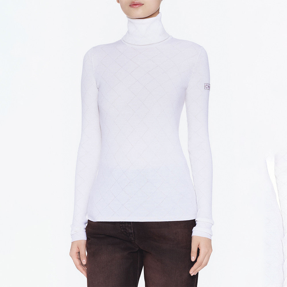 Chanel Turtleneck Pullove Sequined Wool Black Gold Silve #333816