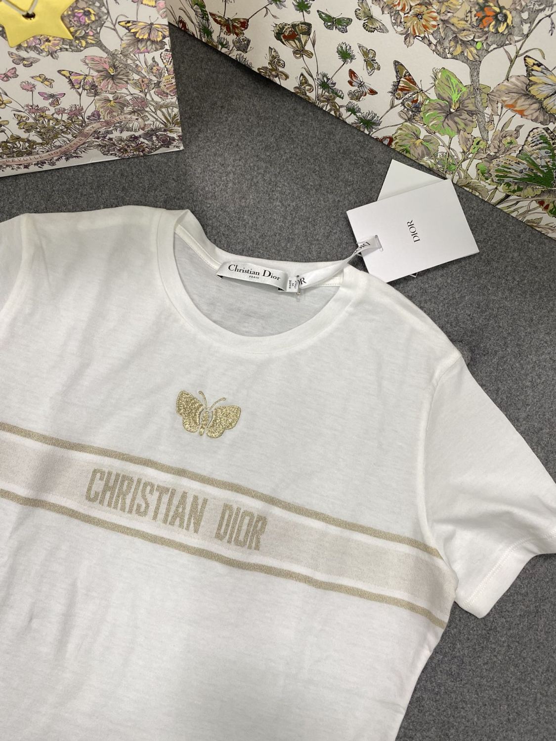Dior Women's Summer Fashion Casual Crew Neck Cotton Short Sleeve T-Shirt with Gold Thread Embroidery T-Shirt #78579