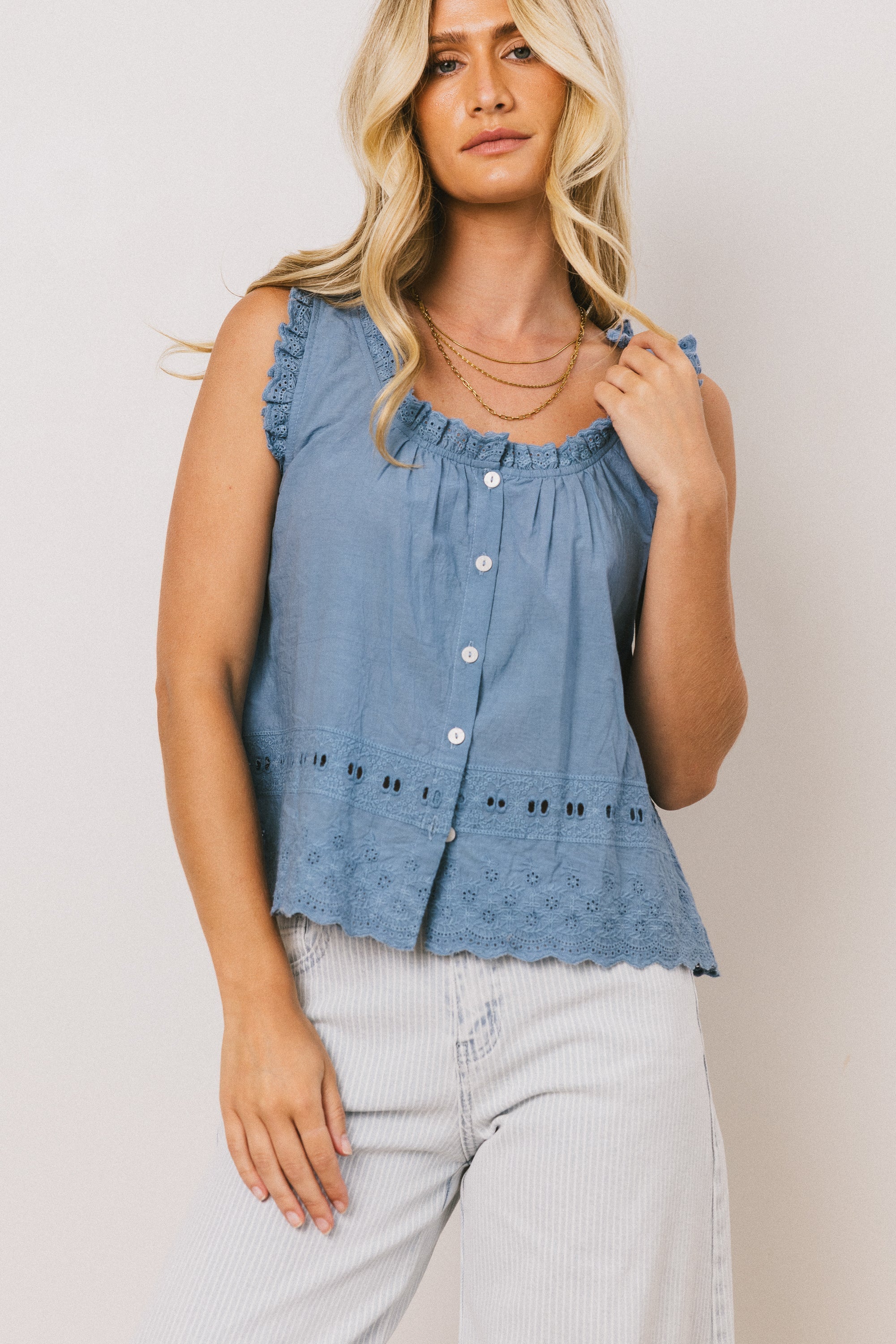 Dorian Embroidered Blouse in Denim