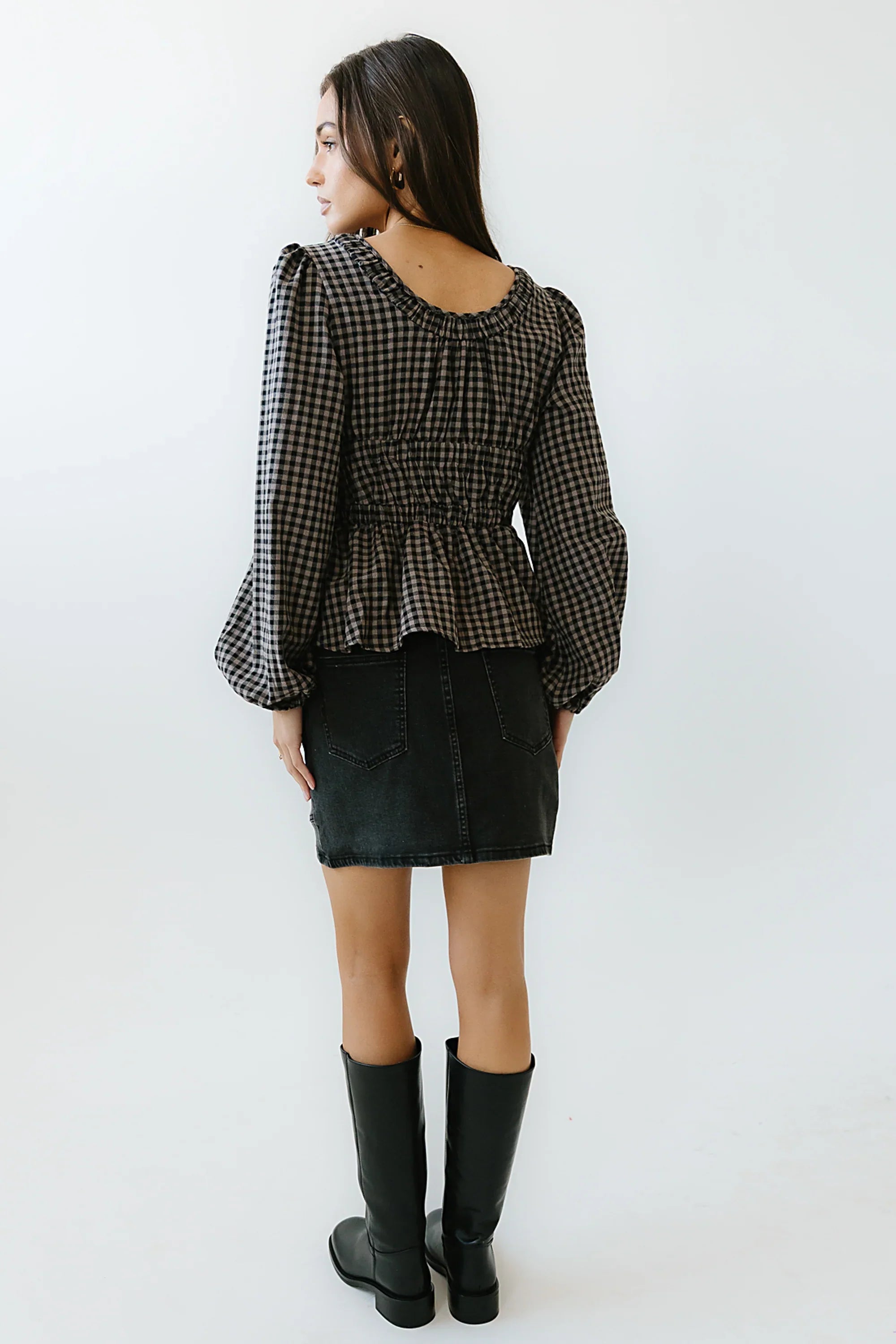 Ella Tie Peplum Blouse in Black