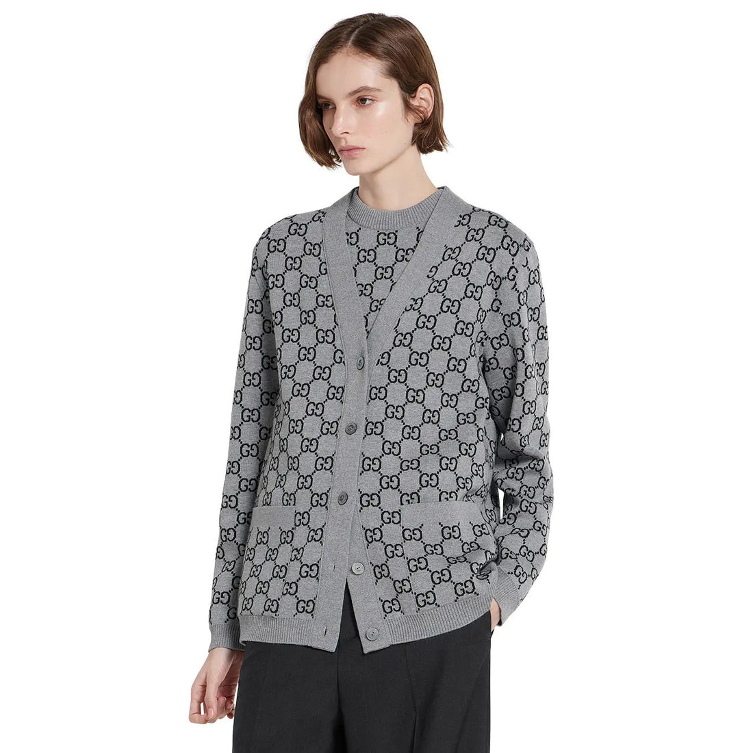 Gucci Men's and Women's Autumn/Winter Fashion Casual Double-Faced GG Jacquard Fine Wool Knit Cardigan #79486