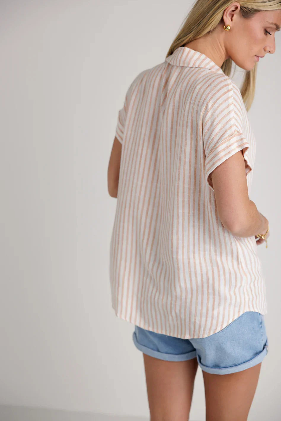 Marie Striped Button Up in Orange