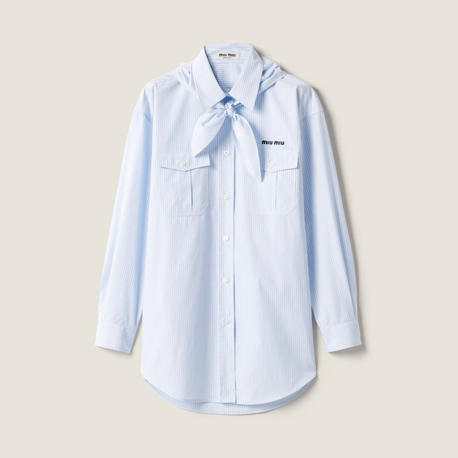 MiuMiu Women's Spring/summer Fashion Casual Scarf Striped Logo Embroidered Cotton Long Wide Cut Shirt #78398