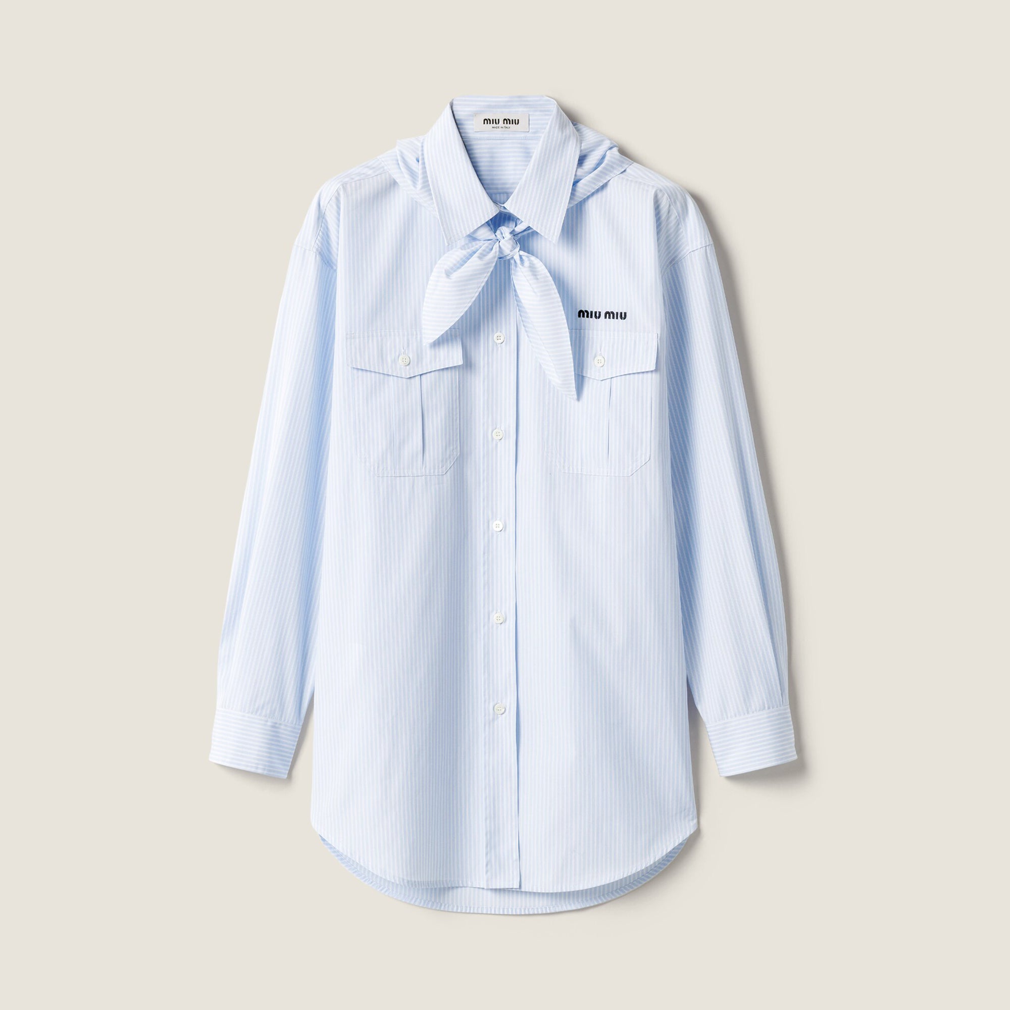 MiuMiu Women's Spring/summer Fashion Casual Scarf Striped Logo Embroidered Cotton Long Wide Cut Shirt #78398