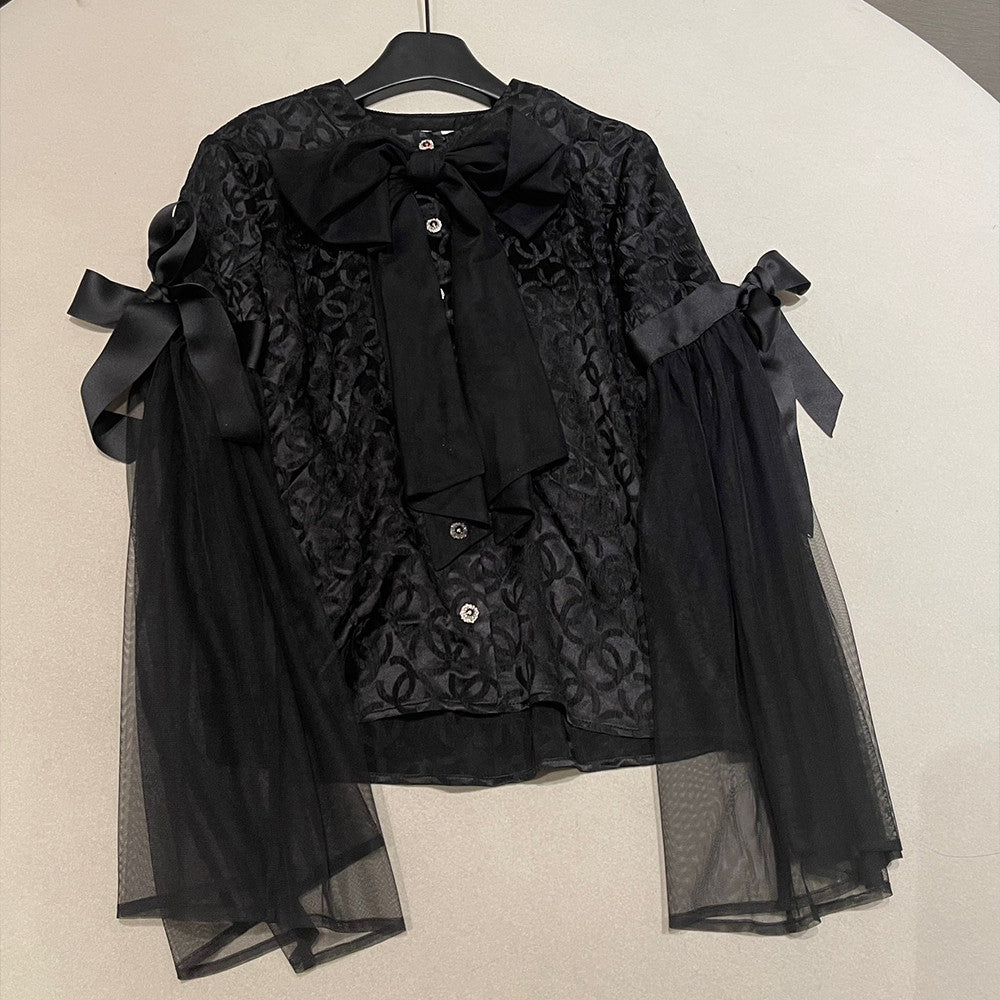 Chanel Long Sleeved Blouse Silk Crepe Jacquard #333994