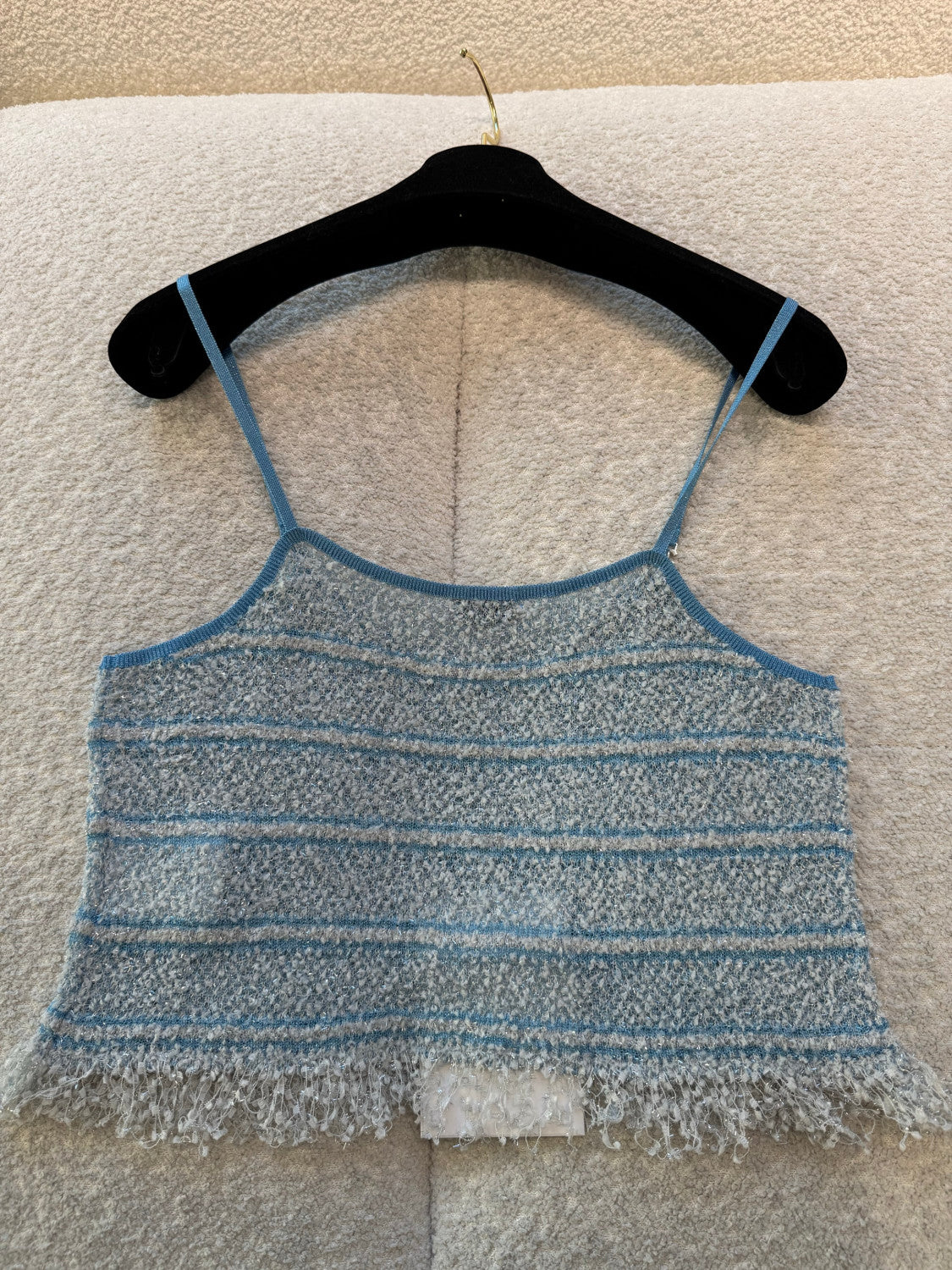 Chanel Top Mixed Fibers Light Blue Black #335493