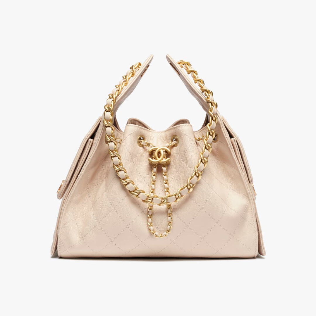 Chanel Women's Classic Double C Logo Solid Color Cowhide & Leather Tote Shoulder Bag Bags #77572