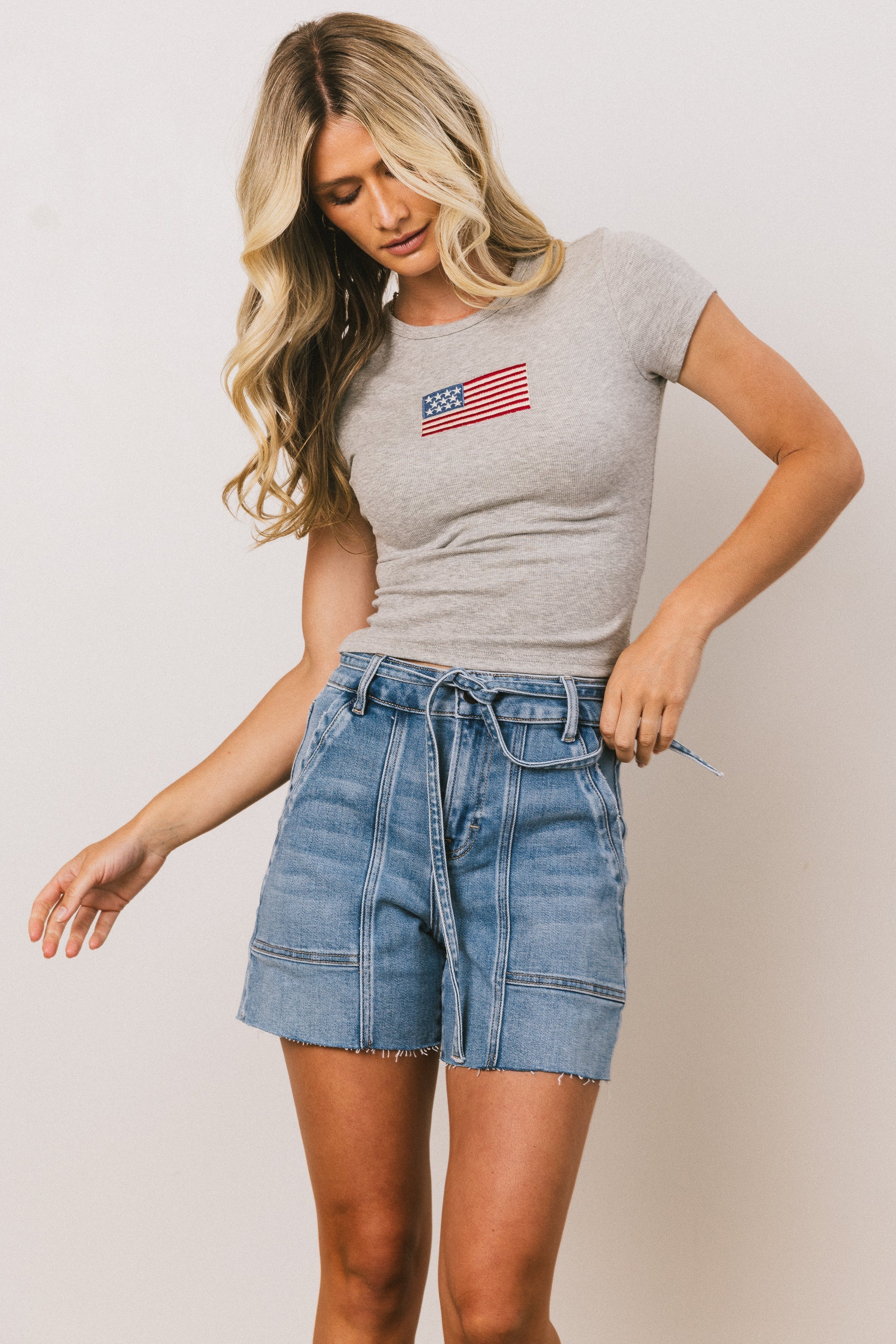 American Flag Tee in Grey