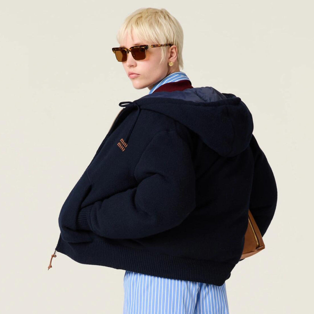 MiuMiu Men's And Women's Fall/winter Fashion Casual Hooded Zipper Cashmere Blend Down Jacket #79563