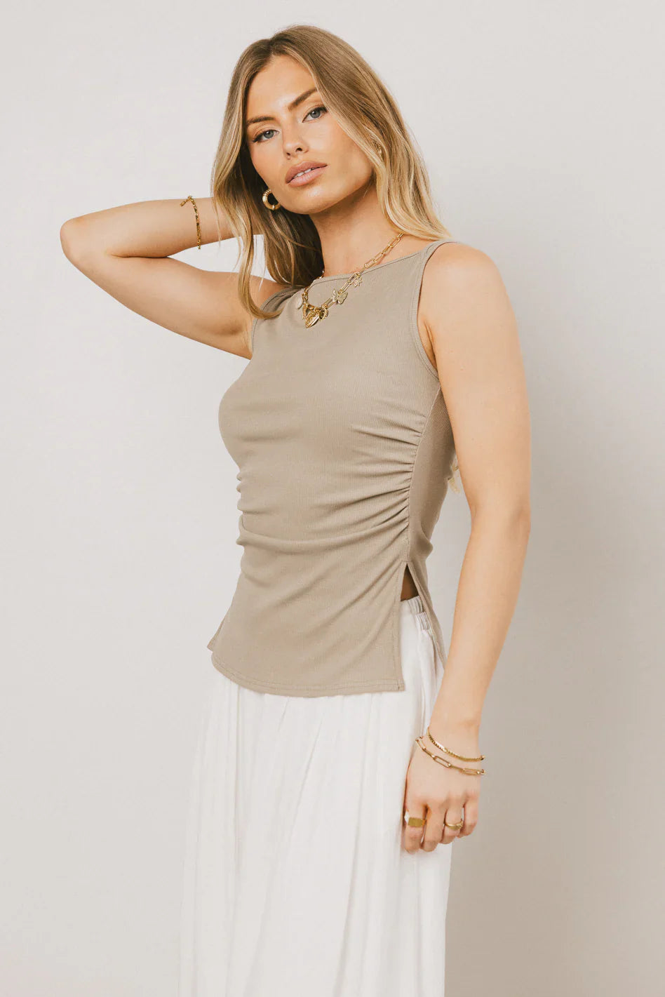 Collins Ribbed Top in Taupe