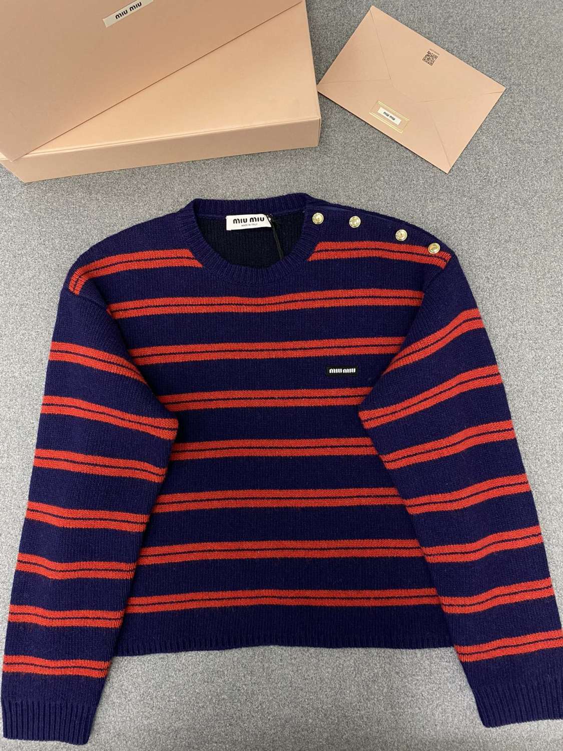 MiuMiu Women's Fall/Winter Fashion Casual Crew Neck Striped Contrast Color Cashmere Knit Sweater #79389