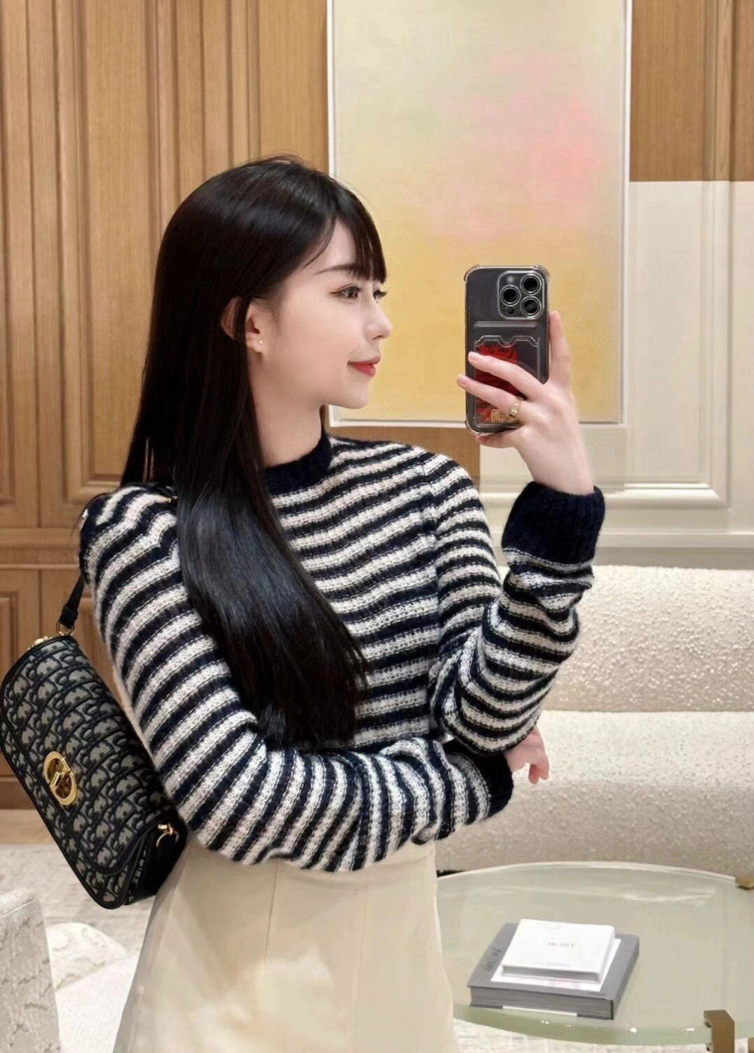 Dior Women's Striped Color-Blocked Spring/Fall Crewneck Pullover Long-Sleeve Knit Sweater Ngvp #2342