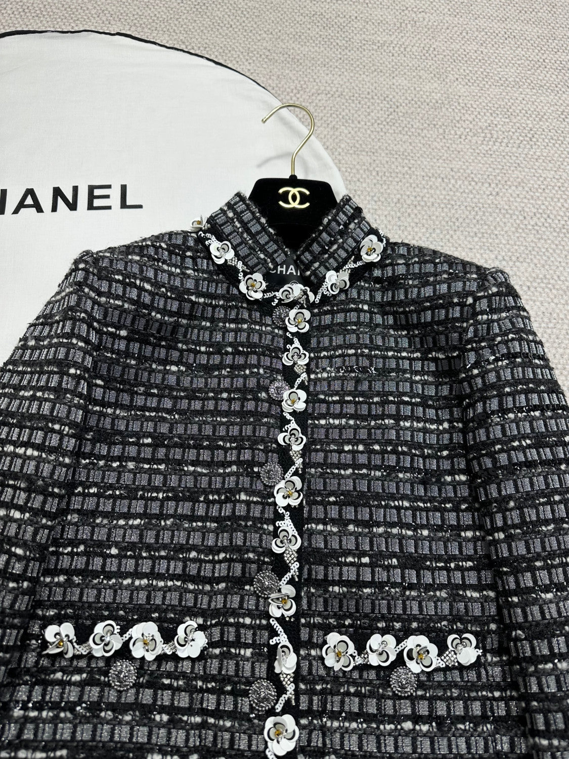 Chanel Women's Soft Tweed Sequined Flower Jacket #334955