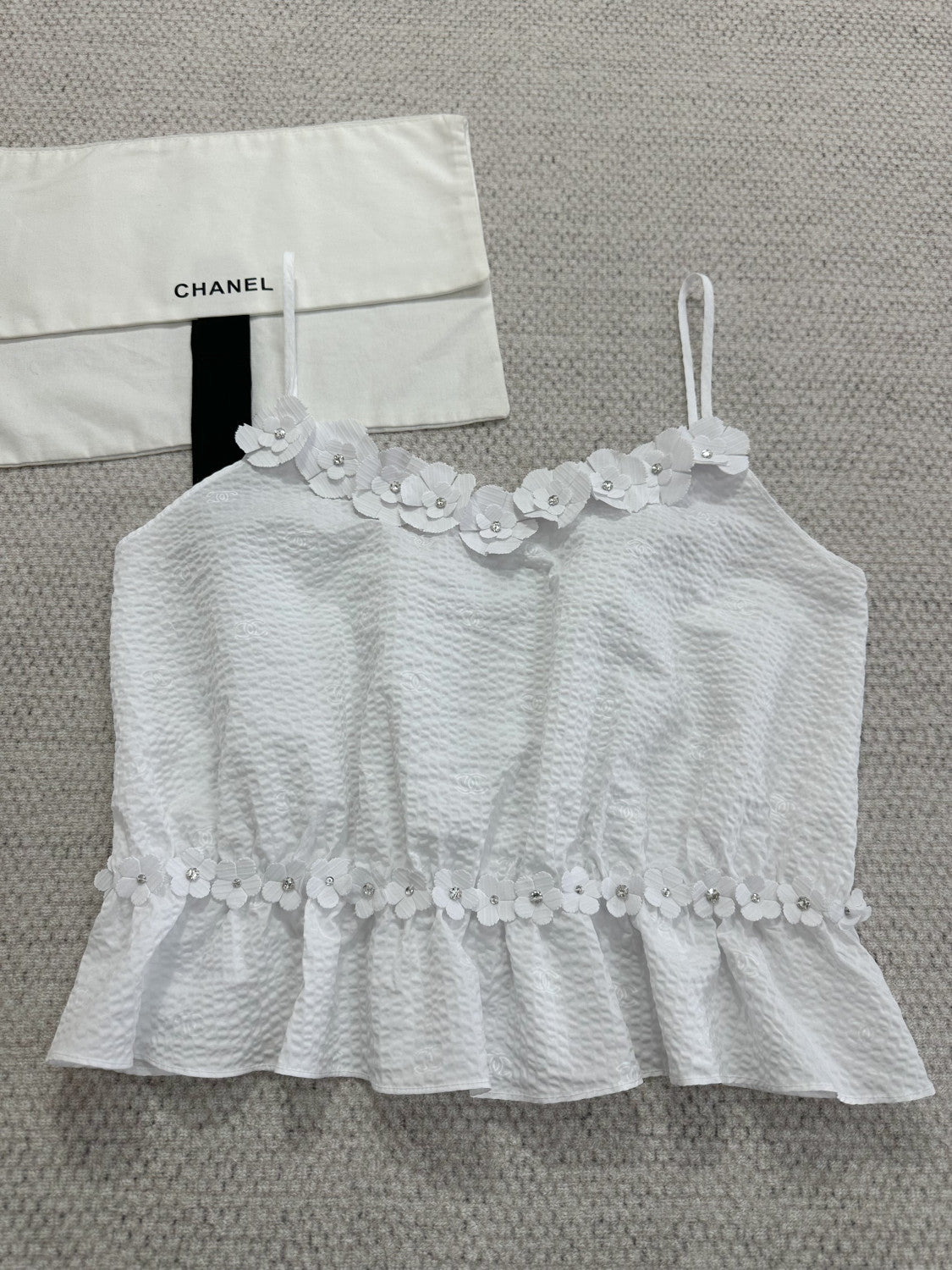 Chanel Top Embroidered Cotton White #375690