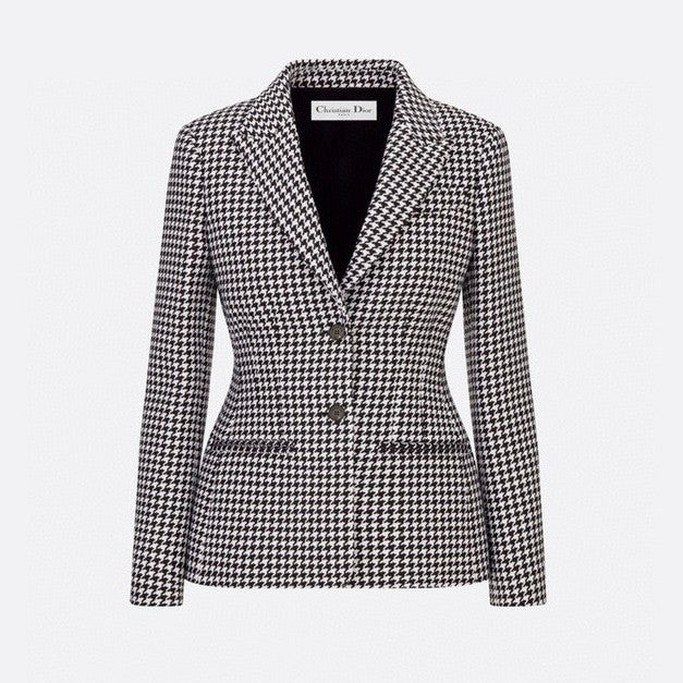 Dior Women's Stylish Classic V-Neck Single-Breasted Houndstooth Wool Blazer Jacket #78675