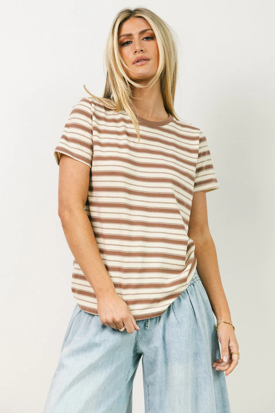 Kelly Striped Tee in Taupe