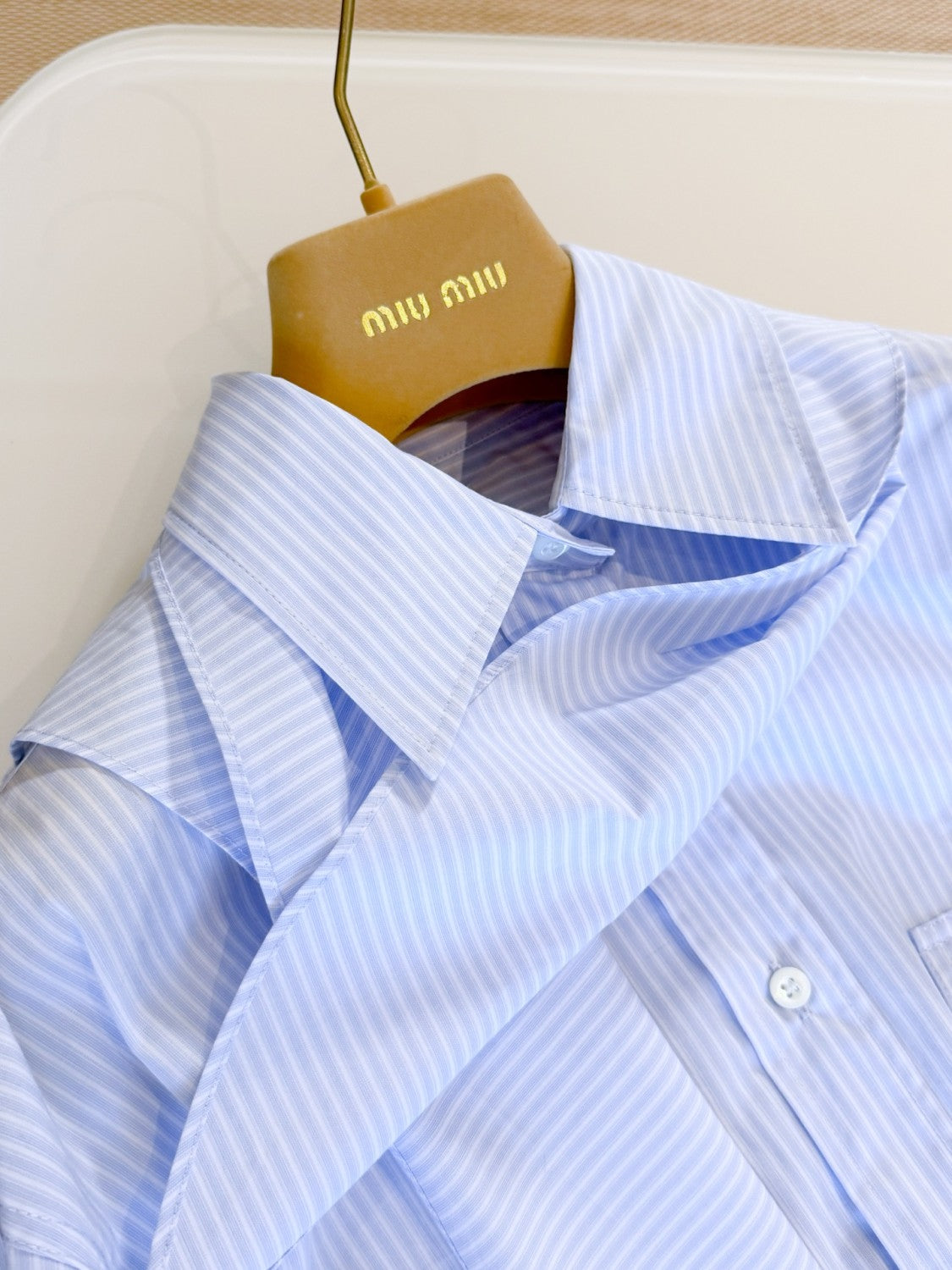 MiuMiu Women's Spring/summer Fashion Casual Scarf Striped Logo Embroidered Cotton Long Wide Cut Shirt #78398