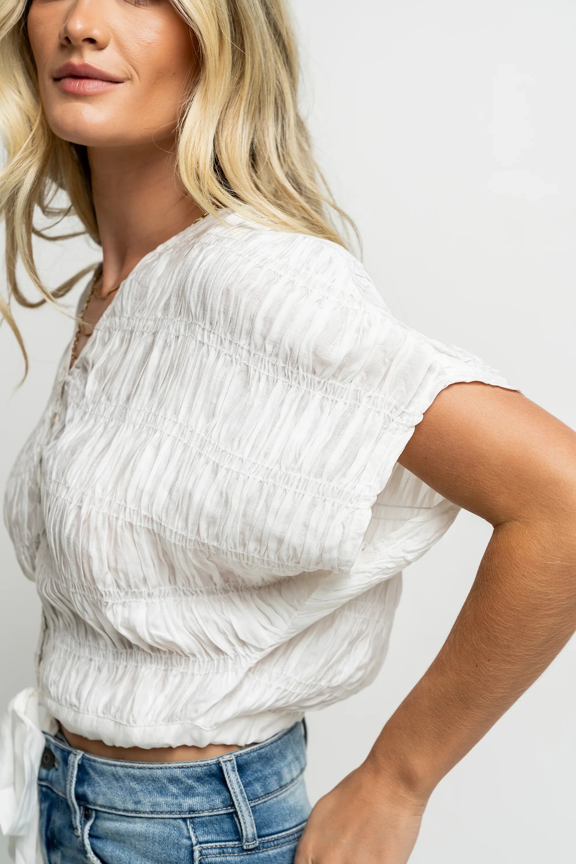 Alma Smocked Blouse in White