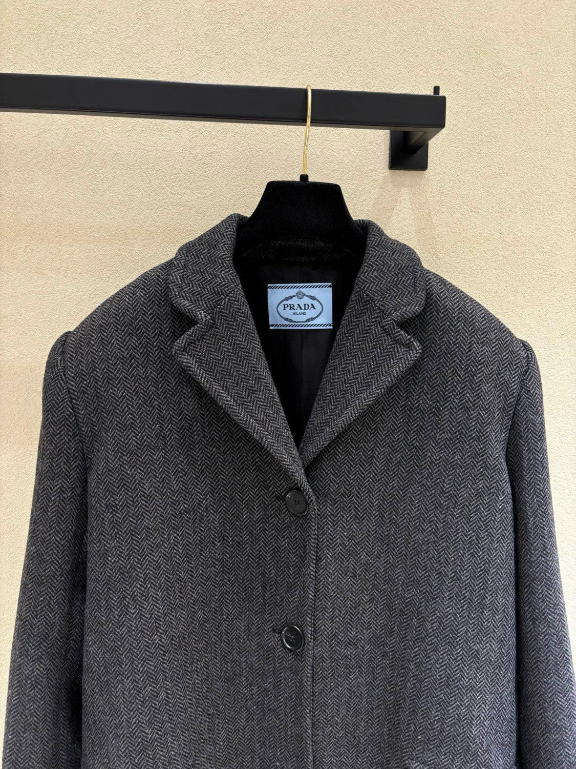 Prada Women's Fall/Winter Fashion Classic V Neck Single Breasted Herringbone Wool Coat Jacket #78862