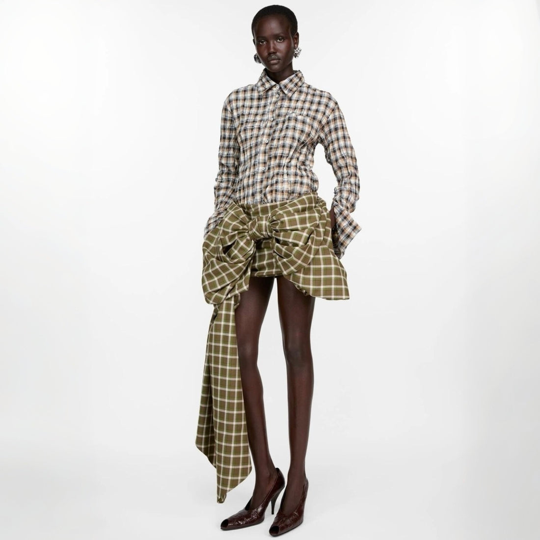 Acne Studios Women's Spring/Fall Checkered Single-Breasted Color-Blocked Casual Loose-Fit Long-Sleeve Shirt #81593