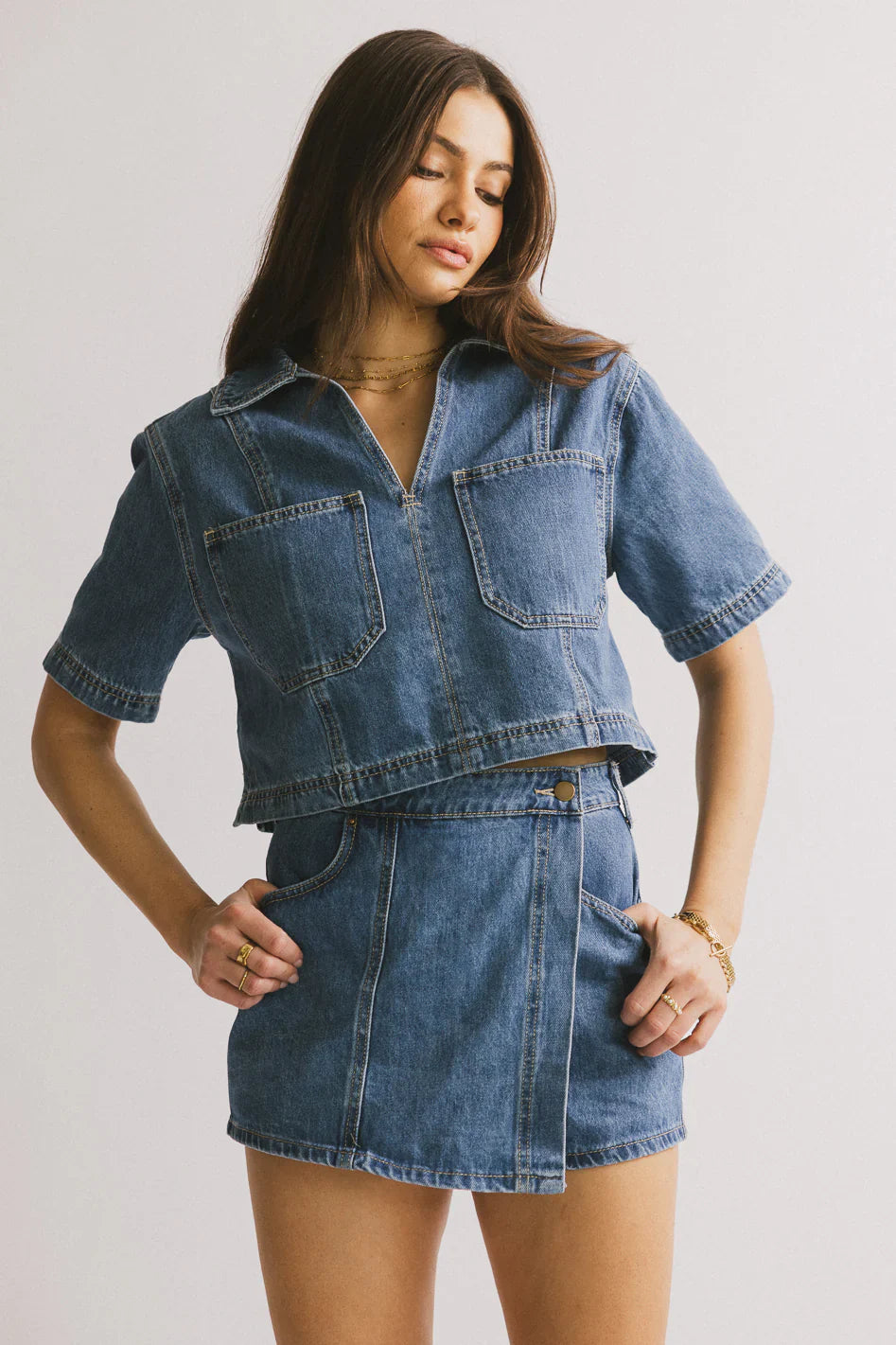 Gretta Collared Denim Top