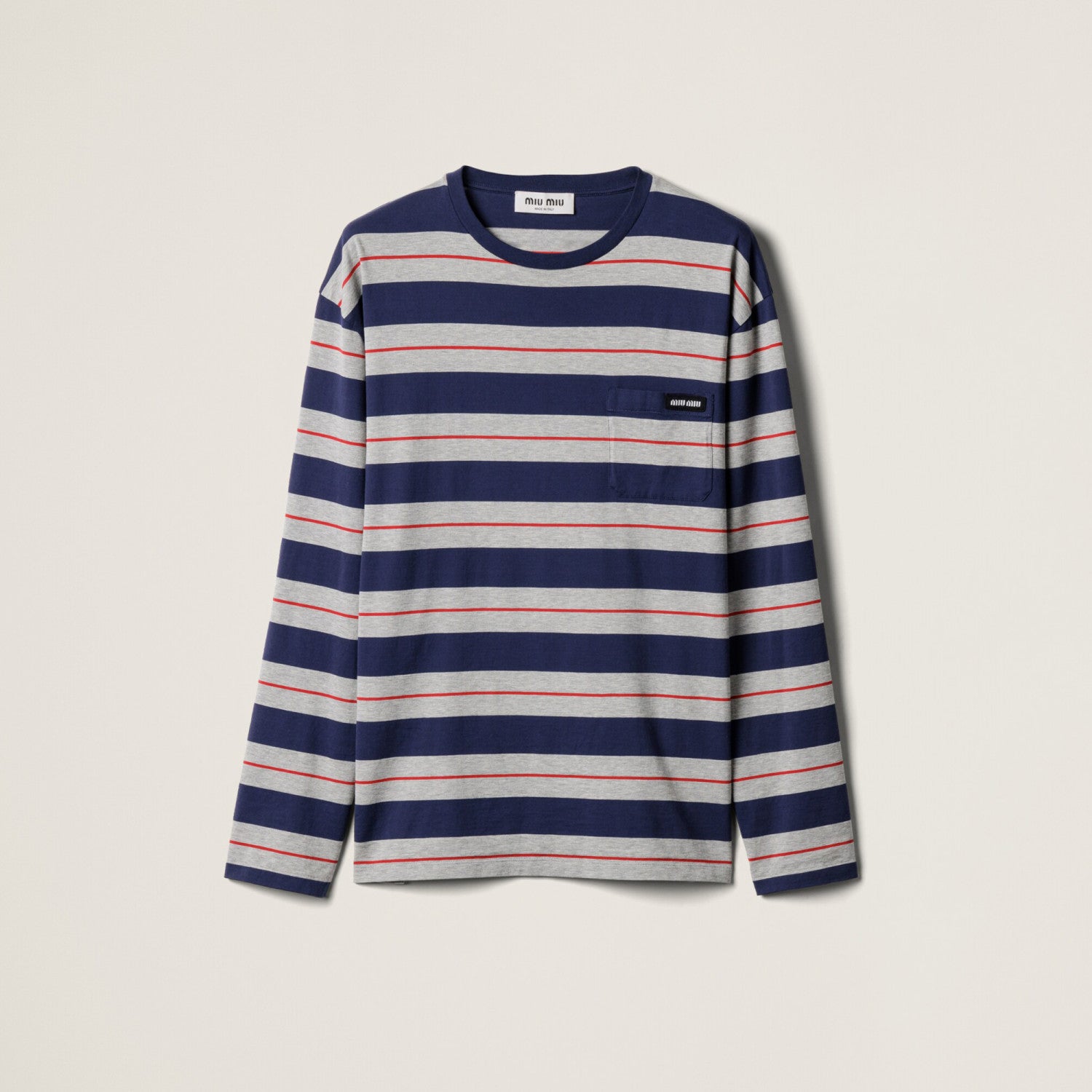 MiuMiu Women's Spring/Autumn Fashion Casual Cotton Plain Weave Knitted Striped Drop Shoulder Sleeve Round Neck Long Sleeve T-Shirt Top #78299