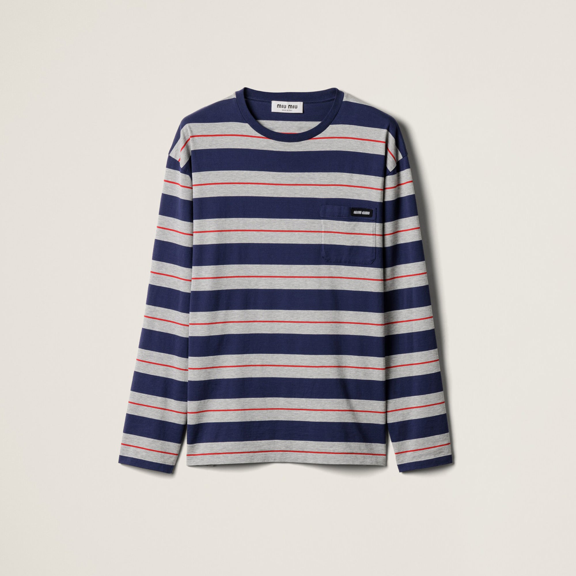MiuMiu Women's Spring/Autumn Fashion Casual Cotton Plain Weave Knitted Striped Drop Shoulder Sleeve Round Neck Long Sleeve T-Shirt Top #78299