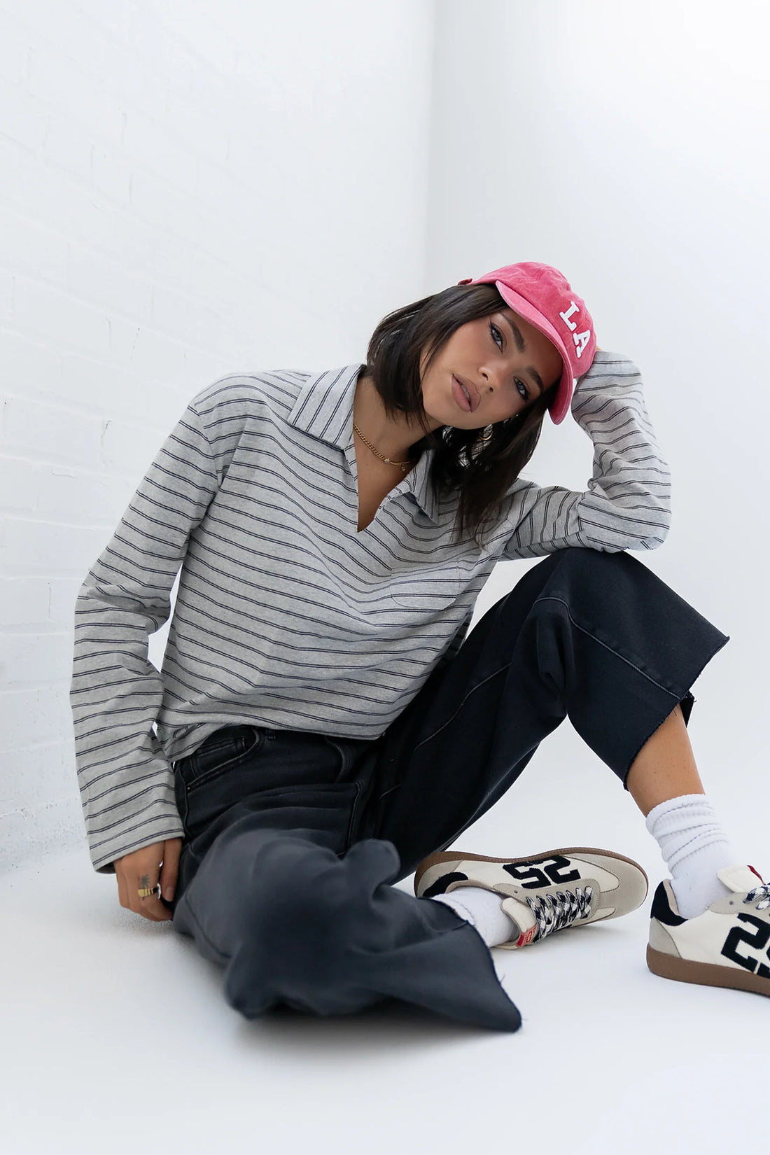 Kateri Striped Top in Heather Grey