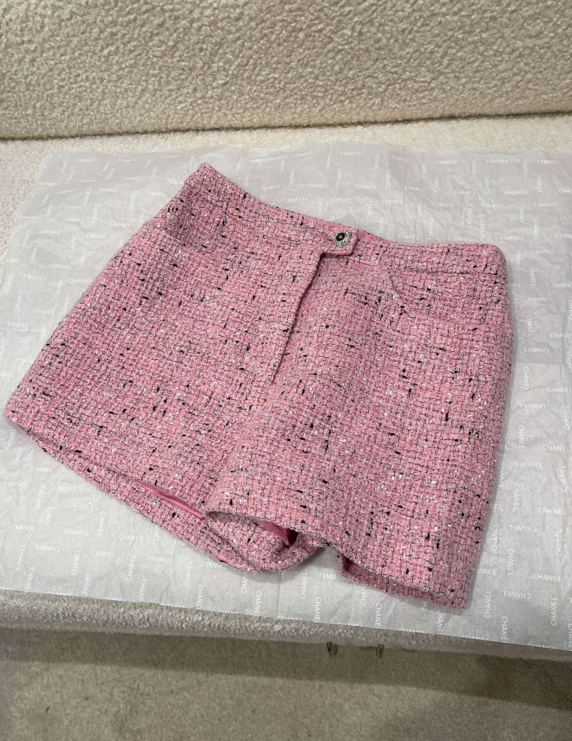 Chanel Short-sleeved Top Shorts Tweed Pink Black White#335416