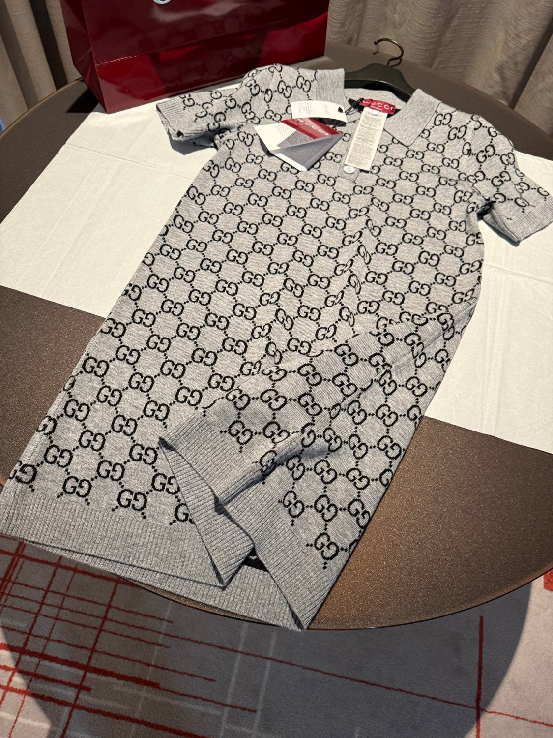 Gucci GG Wool Jacquard Polo Dress Grey Black #334214
