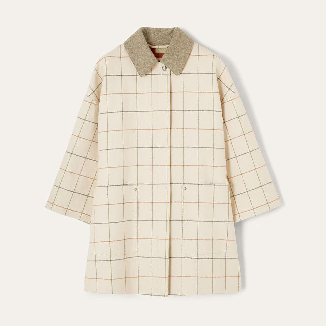 Loro Piana Women's Spencer Trench Coat Spring/Fall Checkered Collar Solid-Color Linen A-Line Jacket Ngvp #2362