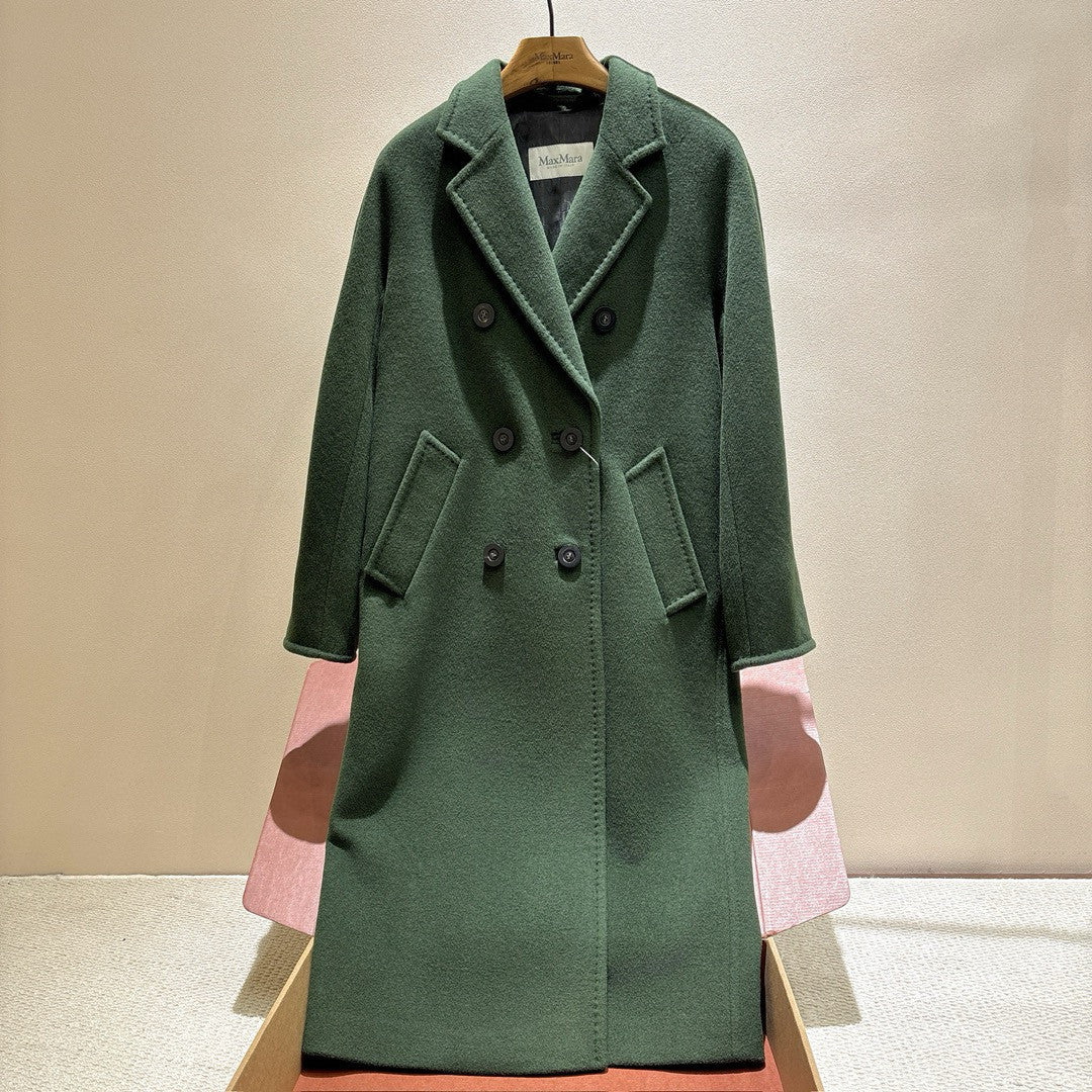 MaxMara Women's Fall/Winter Fashion Classic Solid Color V Neck Single Breasted Long Sleeve Mid Length Coat Jacket #79426