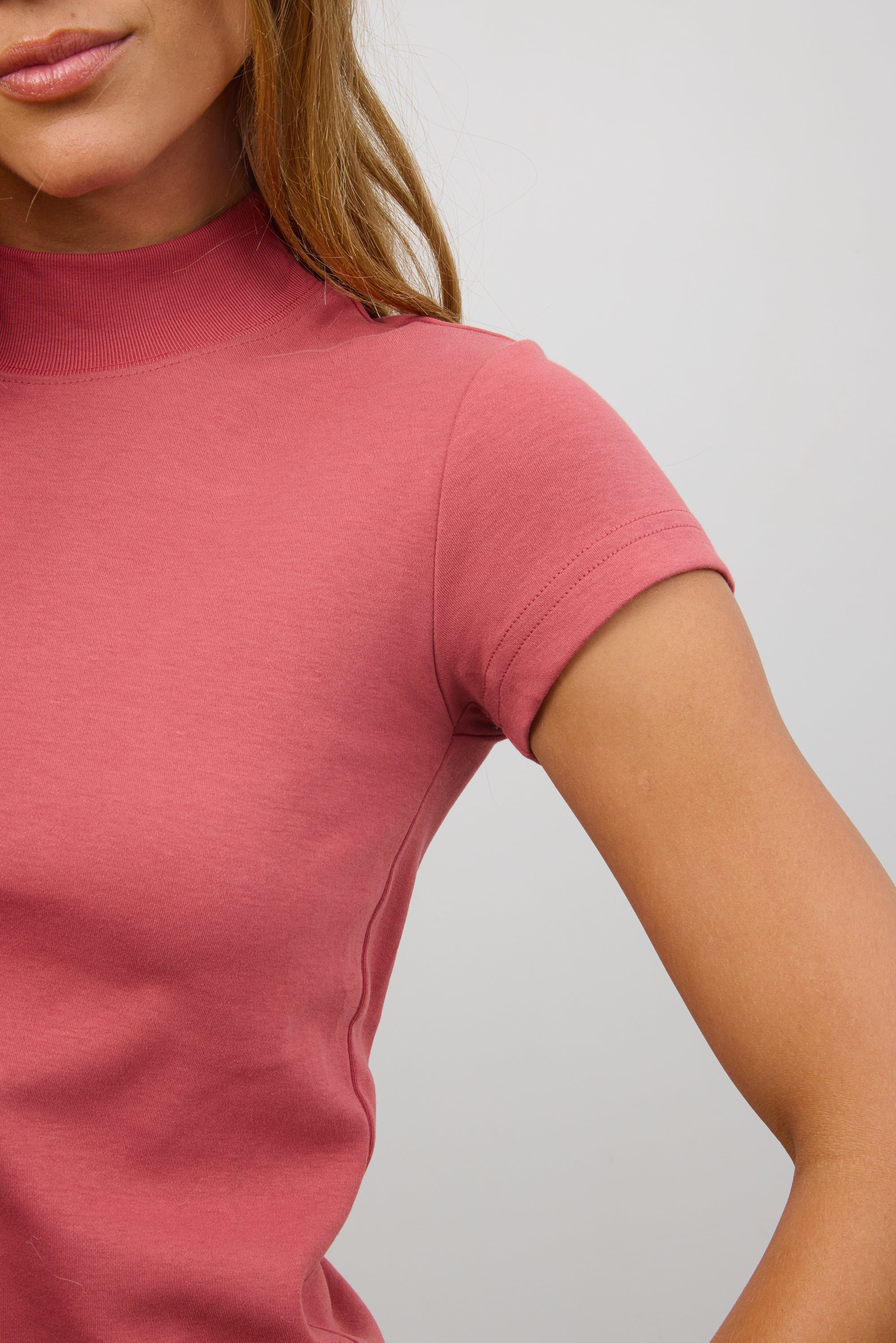 Marley Mock Neck Tee in Berry