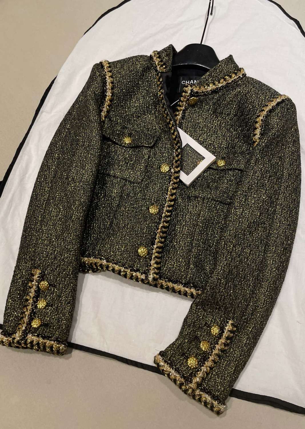 Chanel Jacket Skitr Tweed Gold Black #336118