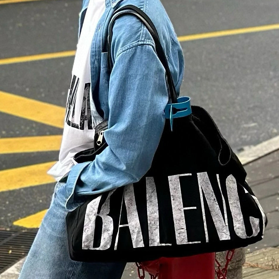 Balenciaga Men's & Women's Fashion Casual Solid Color Letter Print Decorative Shoulder Strap Patchwork Genuine Leather Tote Bag Handbag Shoulder Bag Bags #78852